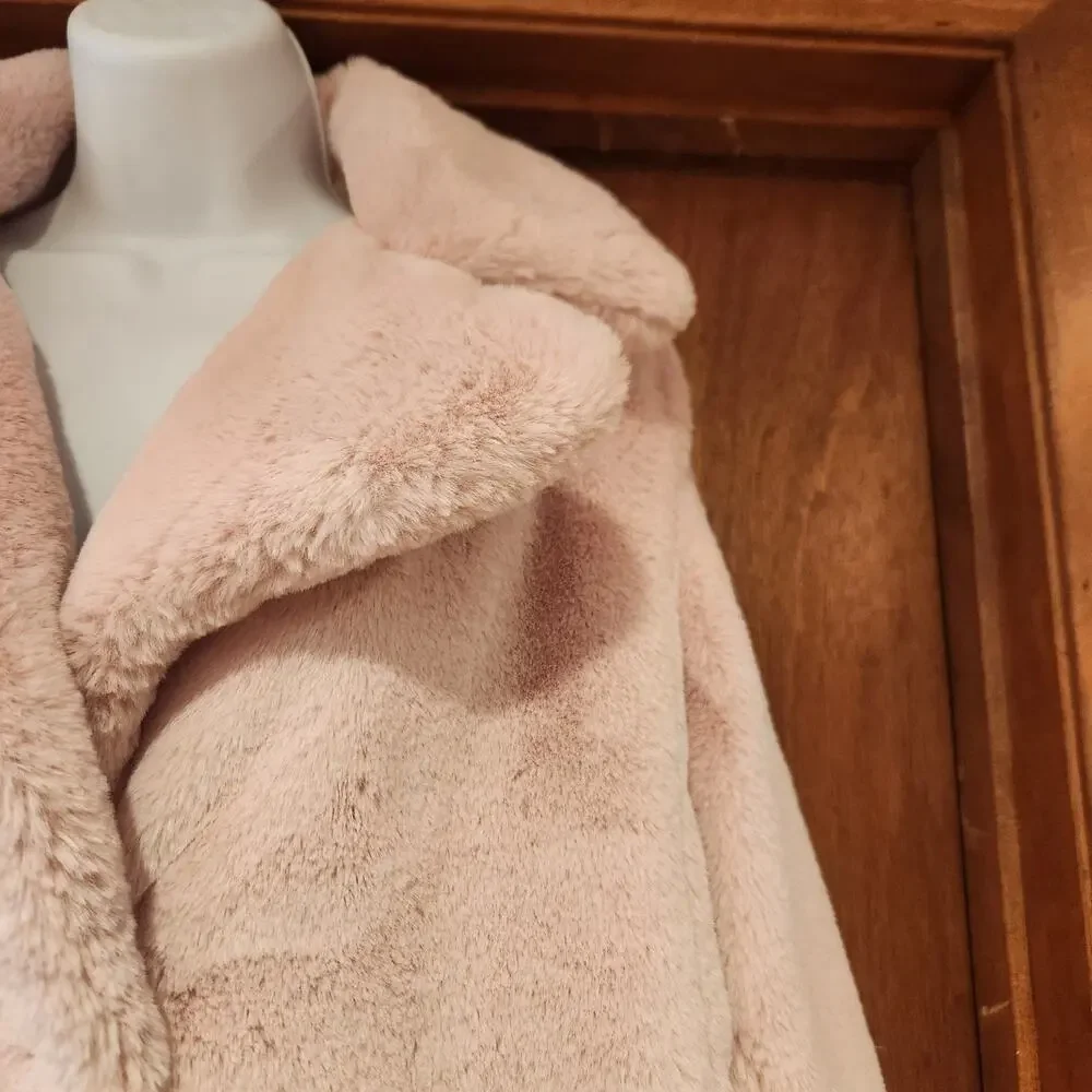 Avec‎ Les Filles Short Faux-Fur Jacket Snap Close Color Blush Size S